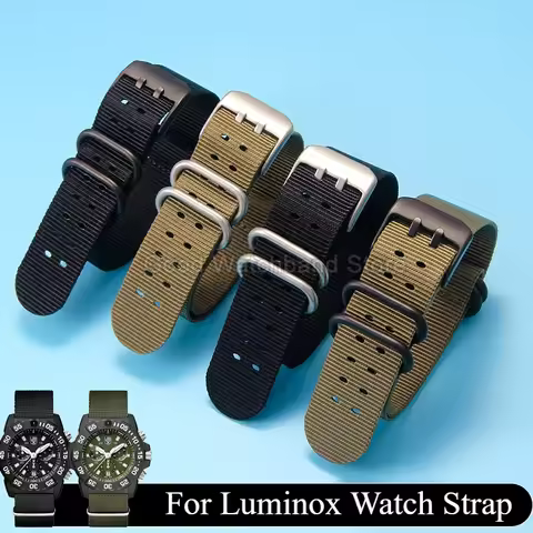 For Luminox 3051 3080 3150 Models Nylon Watchband Breathable Double Hole Design 22 23mm Black Army G