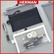 Transparent Mesh Pencil Case Nylon Pencil Pouch Muji Style Pencil Bag School Stationery Kotak Pensil