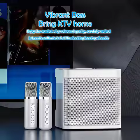YS203Portable Bluetooth Speaker with2Wireless Mics - Powerful Bass, Outdoor Karaoke System for Famil