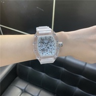 2023 Richard Mille watches men and women transparent plastic case barrel-shaped large hollow dial quartz watch silicone belt