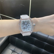2023 Richard Mille watches men and women transparent plastic case barrel-shaped large hollow dial qu