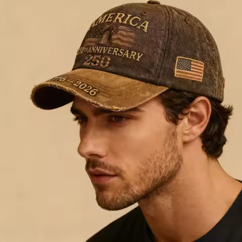 American 250th Anniversary Baseball Cap 3D Printed Distressed Retro Embroidered Peaked Cap Outdoor T