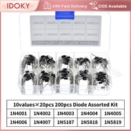 IDOKY 100/200PCS 10 Values Rectifier Diode Assorted Kit 1N4001-1N4007 1N5817 1N5818 1N5819 with Box