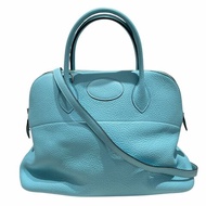 HERMES 愛馬仕 BOLIDE 31 保齡球包 皮革 淺藍色系 銀釦