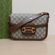 GUCCI Horsebit馬銜扣1955馬鞍包小號25棕色PVC金扣肩背包
