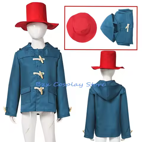 Anime Bear Cosplay Movie Paddington Cosplay Costume Adult Kid Blue Coat Hat Suit Halloween Play Padd
