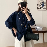 [Wow Classic.]A574 Japanese Style Fresh Pumpkin Embroidered Brushed Long Sleeve Shirt