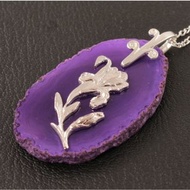 紫瑪瑙切片板項鍊紫羅蘭鳶尾花吊墜項鍊首飾