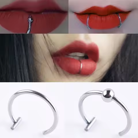 Lip Nose Rings Neutral Punk Lip-shaped Ear Nose Clip Fake Diaphragm with Perforated Lip Hoop Body Je