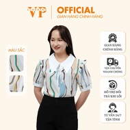 VP Clothing Women's Shirt Short-Sleeved Design, Beautiful Striped Sleeve Pattern, Soft Fabric, Beaut