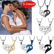 [Popularfactors] 1Pair Couple Iron Chain Heart Love Necklaces Trendy Paired Suspension Pendants [MY]