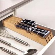 1pc Natural Bamboo Knife Holder Drawer Organizer, Holds Up To 3 Knives Up To 35cm And 4 Knives Up To