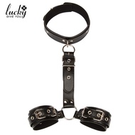 Faux Leather Neck Collar Handcuff Wrist Strap SM Bondage Couple Flirting Sex Toy