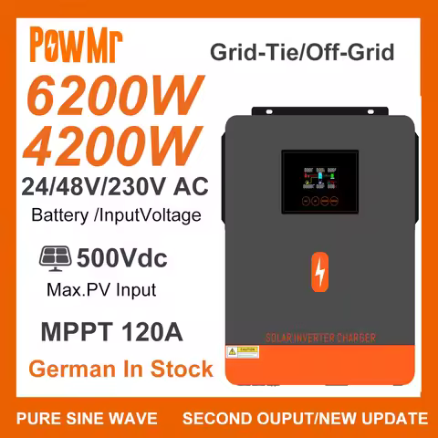 US Stock 4.2KW 6.2KW Pure Sine Wave Solar Hybrid Inverter DC24V 48V 220VAC MPPT 120A Solar Charge Pa