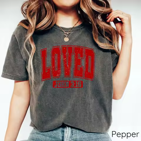 Loved Bible Verse Shirt John 3:16 Christian Valentine T-Shirt Retro Valentine Crewneck Bible Shirt V