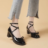 Black Retro Cross-Tie Pumps Casual Summer Round Toe Shoes Ladies Sweet Fashion Shoes Woman Bow Desig