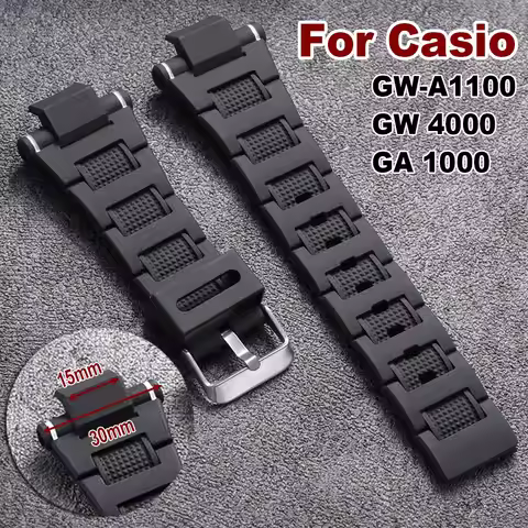 Rubber Silicone Watch Strap for Casio for GW-A1100 ‌GW-4000 ‌GA-1000 Resin Watch Band Black Replacem