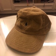 POLO Ralph Lauren  經典燈芯絨咖啡色皮革飾棒球帽 老帽 鴨舌帽 小馬標