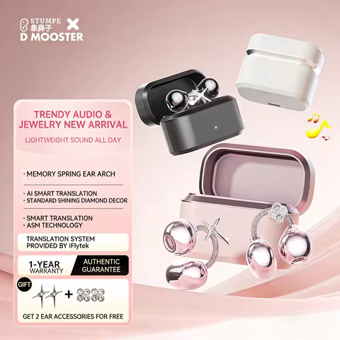Dmooster D96 AI Translator Earbuds Diamond Clip-On Bluetooth 6.0 Stylish Accessory lightweight Open 
