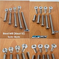 Slim Stainless Steel L Bolt POLOS & Spiral M8 (thread 12) 1.5cm 2cm 2.5cm 3cm 3.5cm 4cm 5cm 6cm 7cm 