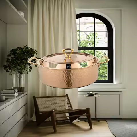 Copper Hot Pot Hammered Thick Soup Casserole Pan Quick Cooking Pot Electric Soup Pot for Family Rame