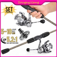 Sougayilang Fishing Combo Full Set 2 Sections 5-10LB pinning Rod With Gear Ratio 5.2:1Reel Memancing