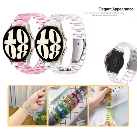 20mm 22mm Band Transparent Lightweight Resin Strap for Samsung Galaxy Watch 6 5 4 3 Series / Active 