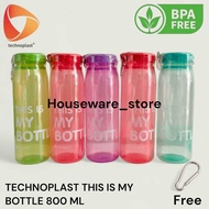 TECHNOPLAST I LOVE MY BOTTLE BPA FREE DRINKING WATER BOTTLE 800ML