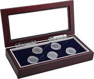 Guardhouse Wood Display Box 5 Coin Small/Air Title A Glass Top Mahogany Finish with Cent Capsules