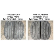 Tyre / Tayar/ Tire 225/45/R18 Pirelli P7 Evo ( 2020 )/ Kinforest KF550 Tyre / Tayar / Tire
