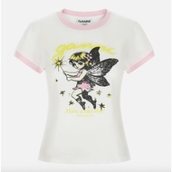 (Express Delivery) Ganni White T-Shirt Angel Pattern Slim Fit Model