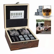 Whiskey Stones Gift Set 6 Granite Whiskey Stones with 2 Shot Glasses Burbon Cool Gift for Men, Dad, 