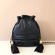 絕版中古包 Chanel古董黑色水桶包 側背包 單肩包 皮革包 二手包