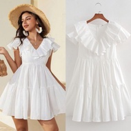 White Ruffle Neck Mini Dress 75279