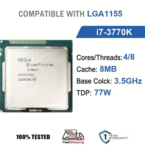 Intel Core i7-3770K 4 Core 8 Thread 3.5GHz 77W 8MB Cache 22nm LGA1155 SR0PL DDR3 1333/1600 MHz Ivy B