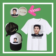 Áo thun Hiếu Thứ Hai Hieuthuhai Anh Trai Say Hi, màu trắng, vải cotton mềm mịn,Kèm Mũ lưỡi trai, Kèm