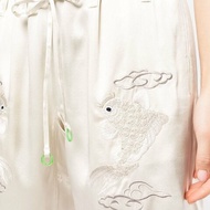 100% 絲質 ::Alexander Wang:: Tiger-embroidered Silk-satin Pyjama Shorts In Black 白色絲緞鯉魚刺繡睡衣短褲 S號