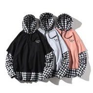 🇺🇸🇯🇵 Size: S-4XL 男裝工裝休閒復古工裝格仔假兩件連帽外套