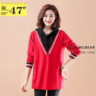 Sports Casual Style Contrast Color Ribbed V-Neck Cuffs Fake Two-Piece Hooded Long-Sleeved Top (Red L