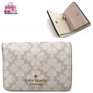 (CHAT BEFORE PURCHASE)KATE SPADE NEW YORK SPADE FLOWER PVC COATED CANVAS SMALL BIFOLD WALLET KG493 IN DARK BEIGE MULTI