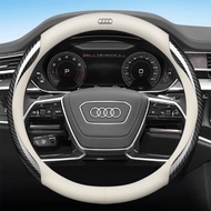 Car Steering Wheel Cover Carbon Fiber White Breathable Anti Slip Leather For Audi A1 A3 A4 A5 A6 A7 A8 Q2 Q3 Q5 Q7 2023 2022 2021 2020 Car Interior Accessories
