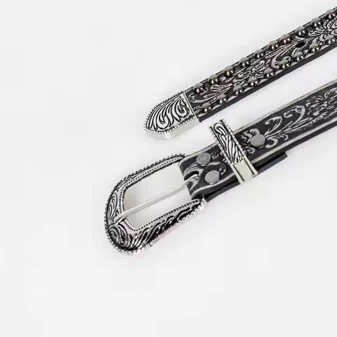 Women Man Chic Round Rivet Belt Harajuku Y2K Carved Waist Strap Vintage Alloy Buckle Waistband