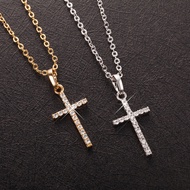 Fashion Gold Silver Color Cross Pendant Necklace Crystal Jesus Byzantine Long Chain Choker Jewelry f