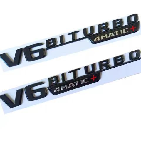 Glossy Black Metta Black Chrome Emblem for V6 BITURBO 4matic+ Car Styling Fender Badge Double Turbo 