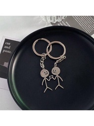 不鏽鋼火柴棒情侶鑰匙扣,心形設計可愛卡通吊飾,情人節禮物,背包裝飾