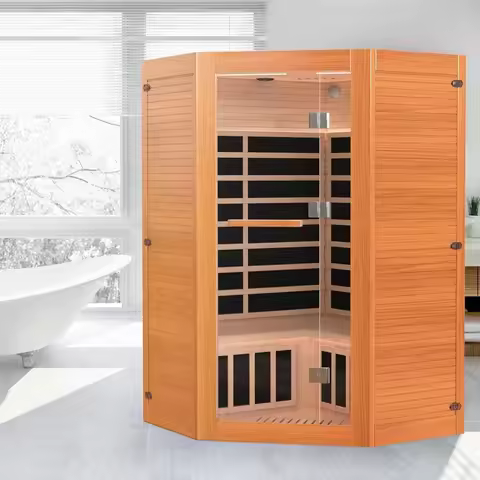 Far Infrared Wooden Sauna, 2-3 Person Indoor Wooden Sauna with 2 Bluetooth Speakers & 7 Color Lights