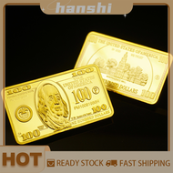 hanshi [2023 new HOT FASHION] lazlook เหรียญทองคำแท่งขนาด100ดอลลาร์สหรัฐอเมริกา24K ชุบทองแท่งทองแบบอ