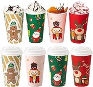 Fit Meal Prep 100 Pack 16 oz Christmas Disposable Coffee Cups with Lids, Premium To Go Cups, Leak-Pr