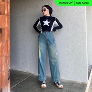 JINISO HANDS UP - 417 Cargo Baggy Highwaist Celana Jeans Wanita
