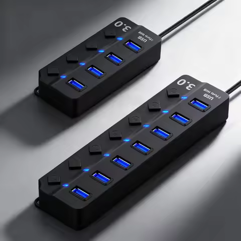 【C】1Pc USB3.0 HUB 4in1 7in1 USB Splitter .0 USB Adapter Multi-Port Independent Power Switch Extender